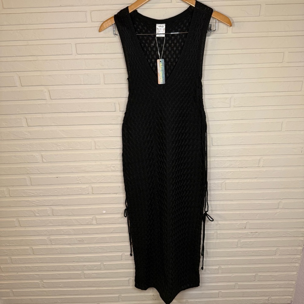 Blu Waves Black Crocheted Sleeveless Maxi Cover up Dress, Women’s Size Small